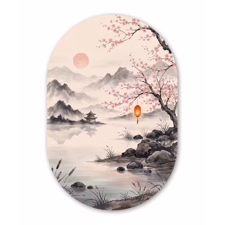 Zon - Japans - Traditioneel Wandcirkel Ovaal Forex klein -3d
