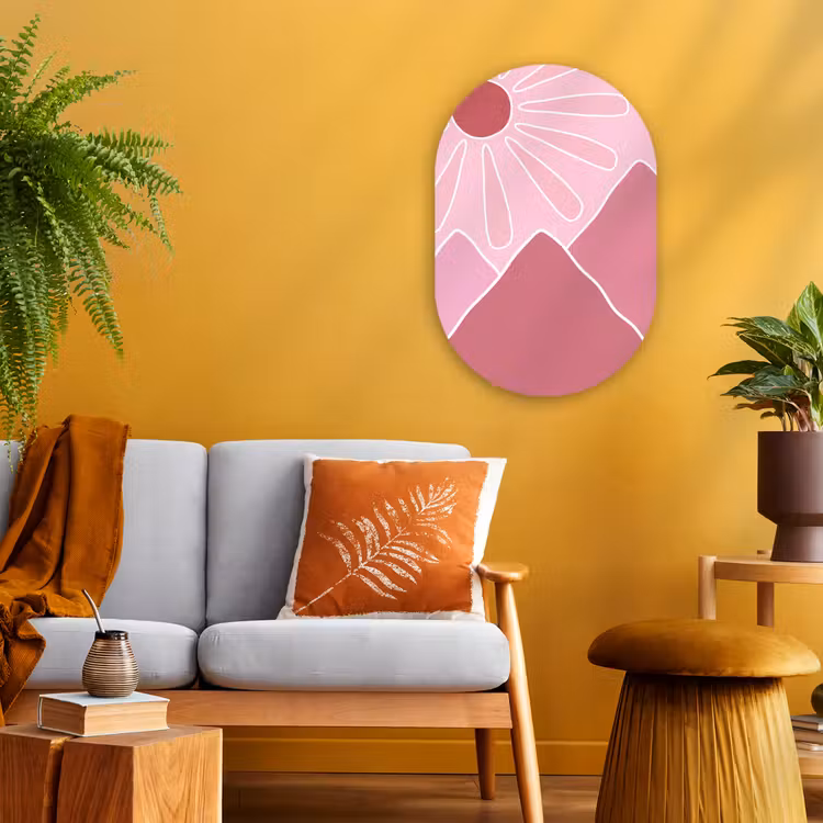 Zon - Bergen - Natuur - Abstract - Roze Wandcirkel Ovaal Forex klein -sfeer4