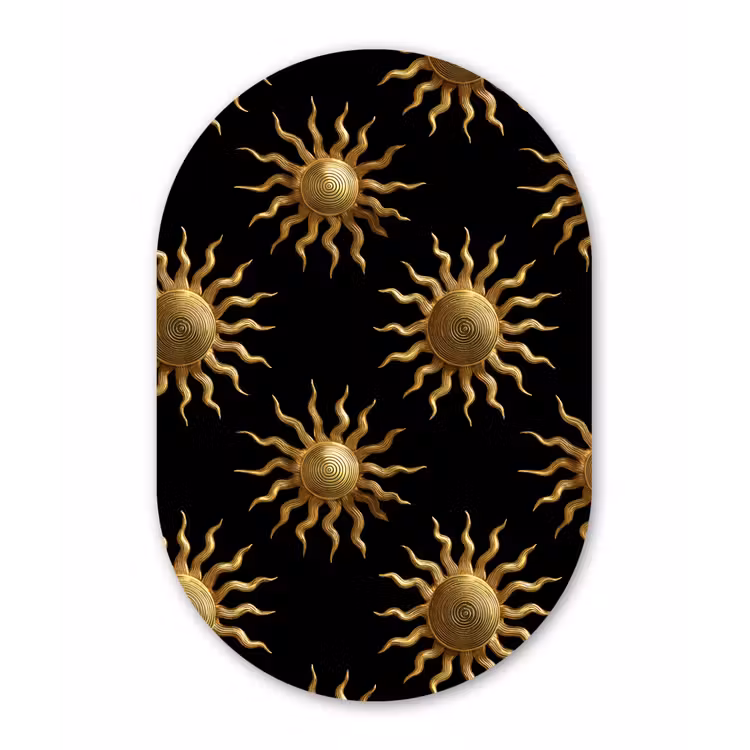 Zon - Patroon - Luxe - Goud - Zwart Wandcirkel Ovaal Forex klein 630 -3d