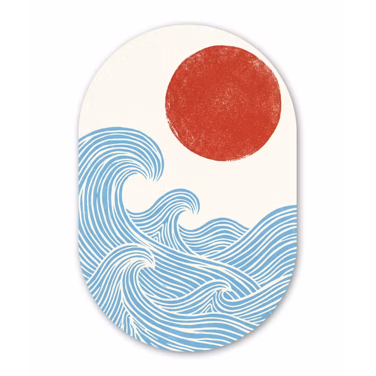Zon - Golven - Oceaan - Abstract - Rood Wandcirkel Ovaal Forex klein -3d