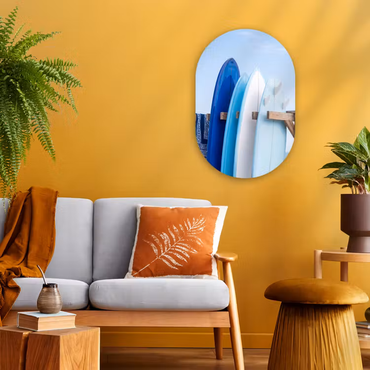 Surfplank - Strand - Zomer - Blauw - Water Wandcirkel Ovaal Forex klein -sfeer4
