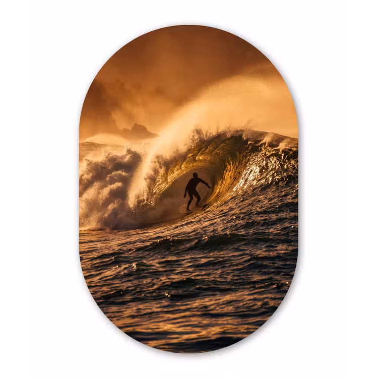Surfer - Golf - Oceaan - Sport - Oranje Wandcirkel Ovaal Forex klein -3d