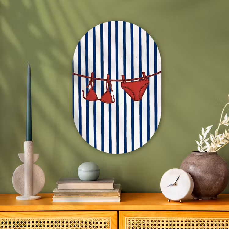 Badkleding - Waslijn - Zomer - Illustratie - Rood Wandcirkel Ovaal Forex klein -sfeer2