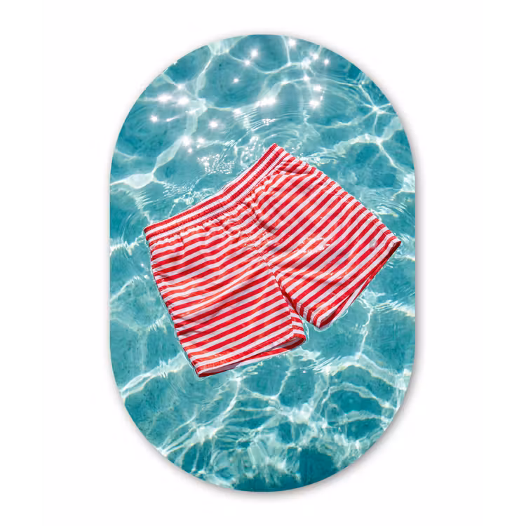 Zwemkleding - Gestreept - Water - Zomer - Rood-wit Wandcirkel Ovaal Forex klein -3d