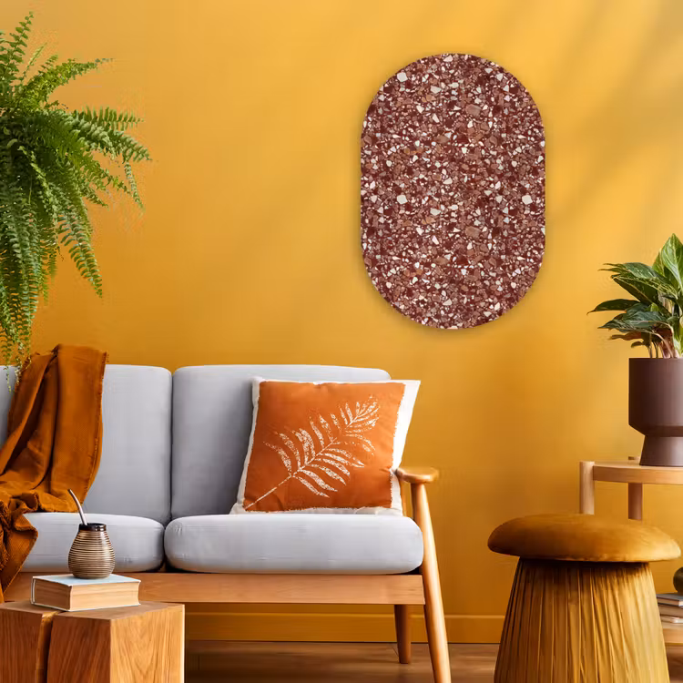 Terrazzo - Patroon - Steentextuur - Roodbruin Wandcirkel Ovaal Forex klein 630 -sfeer4