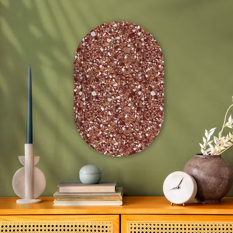 Terrazzo - Patroon - Steentextuur - Roodbruin Wandcirkel Ovaal Forex klein 630 -sfeer2