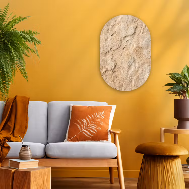 Textuur - Steen - Natuur - Beige Wandcirkel Ovaal Forex klein -sfeer4