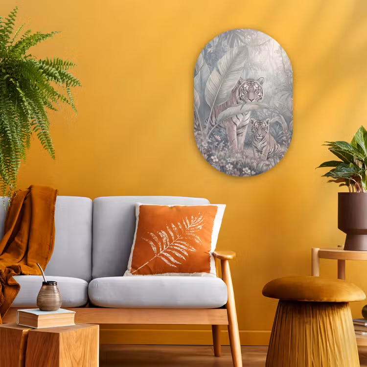 Tijger - Welp - Jungle - Illustratie - Dieren Wandcirkel Ovaal Forex klein -sfeer4