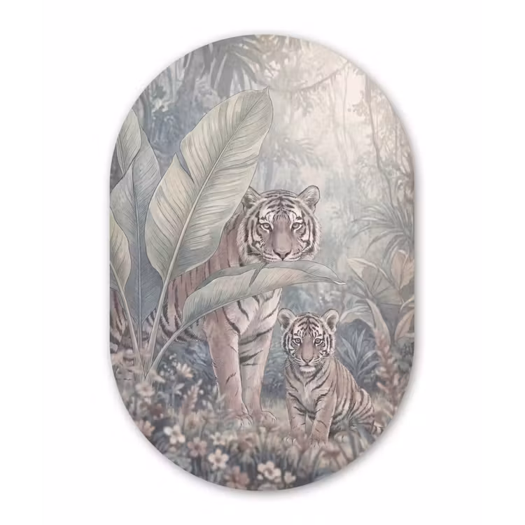 Tijger - Welp - Jungle - Illustratie - Dieren Wandcirkel Ovaal Forex klein -3d
