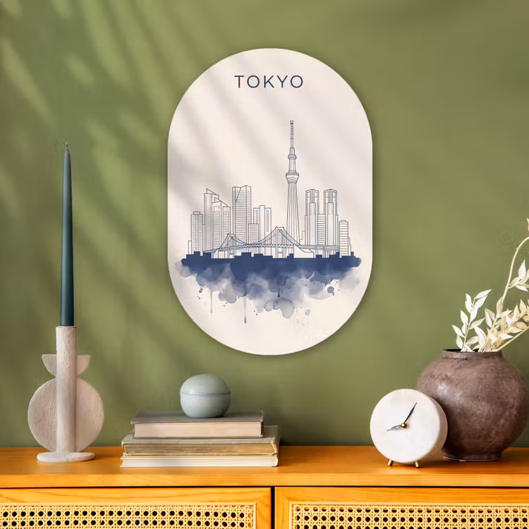 Tokyo - Skyline - Stad - Abstract - Blauw Wandcirkel Ovaal Forex klein -sfeer2