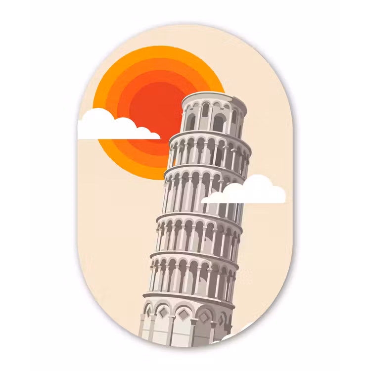 Toren - Pisa - Architectuur - Minimalistisch - Beige Wandcirkel Ovaal Forex klein -3d