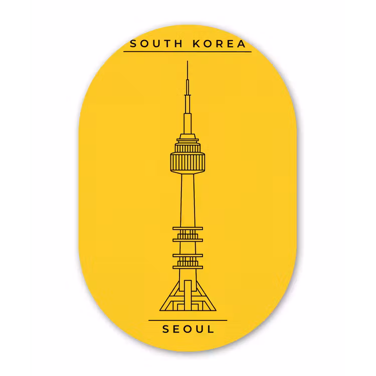 Toren - Seoul - Architectuur - Minimalistisch - Geel Wandcirkel Ovaal Forex klein -3d