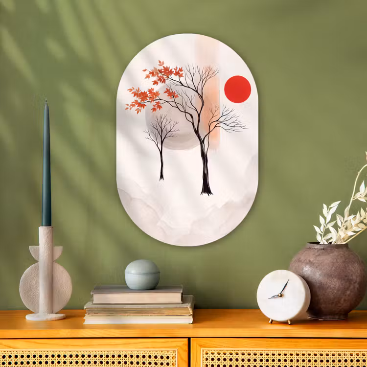 Oval - Plastic - Tree - Red - Abstract - Boom - Rood - Abstract Wandcirkel Ovaal Forex klein