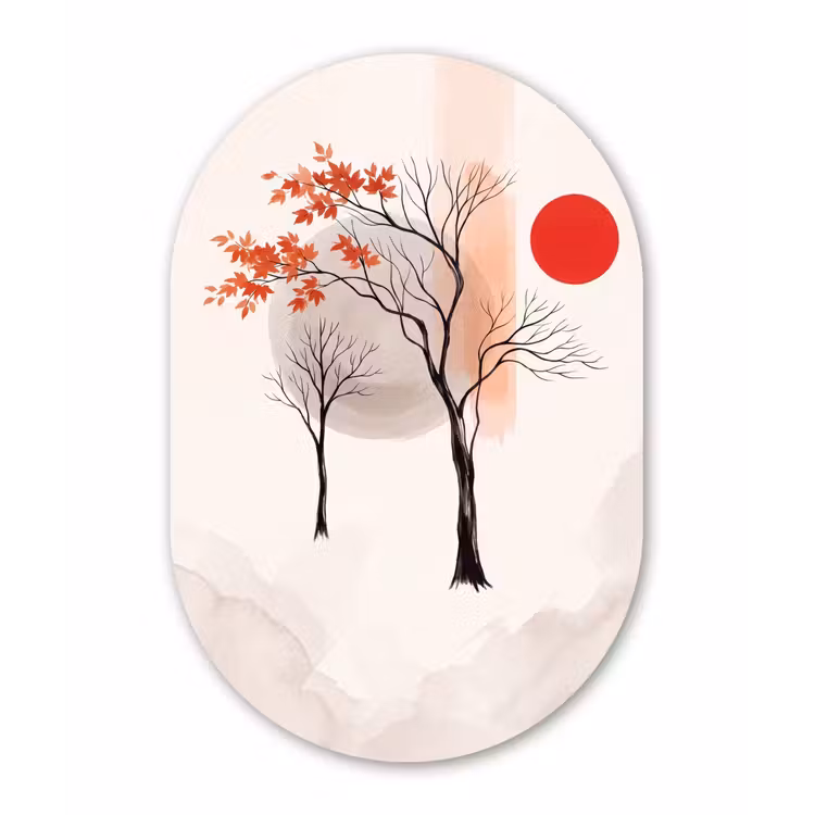 Oval - Plastic - Tree - Red - Abstract - Boom - Rood - Abstract Wandcirkel Ovaal Forex klein