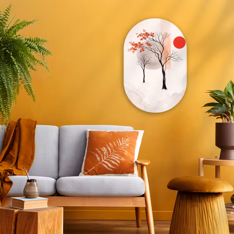 Oval - Plastic - Tree - Red - Abstract - Boom - Rood - Abstract Wandcirkel Ovaal Forex klein