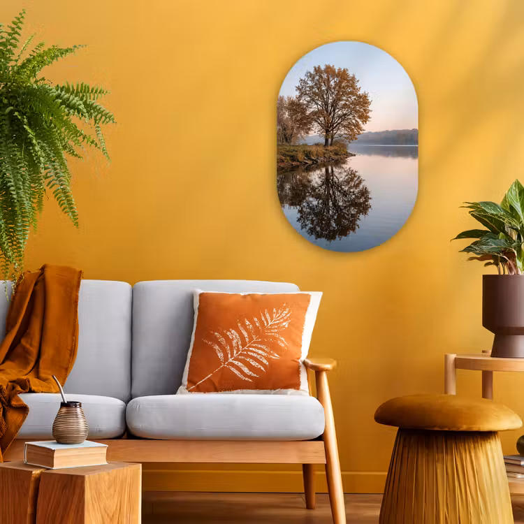 Bomen - Reflectie - Water - Zonsopgang - Serene Wandcirkel Ovaal Forex klein -sfeer4