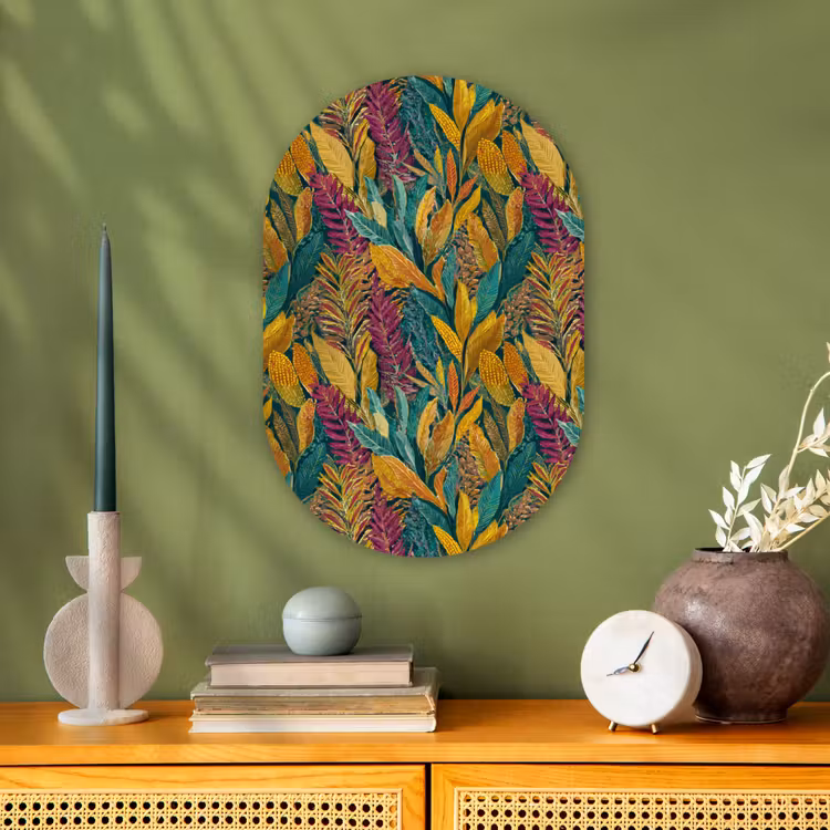 Tropische - Botanisch - Patroon - Kleurrijk - Exotisch Wandcirkel Ovaal Forex klein 630 -sfeer2