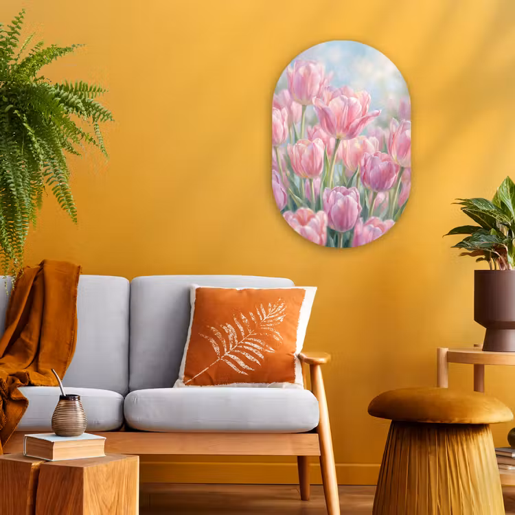 Tulpen - Veld - Lente - Roze Wandcirkel Ovaal Forex klein -sfeer4