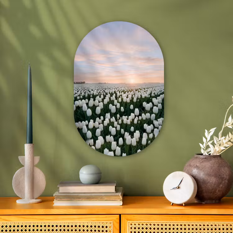 Tulpen - Landschap - Wit Wandcirkel Ovaal Forex klein -sfeer2