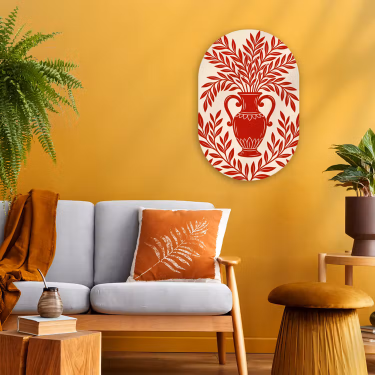 Vaas - Planten - Decoratie - Abstract - Rood Wandcirkel Ovaal Forex klein -sfeer4