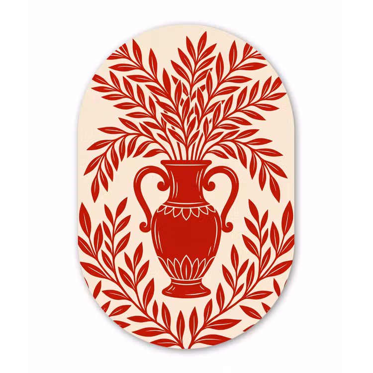 Vaas - Planten - Decoratie - Abstract - Rood Wandcirkel Ovaal Forex klein -3d
