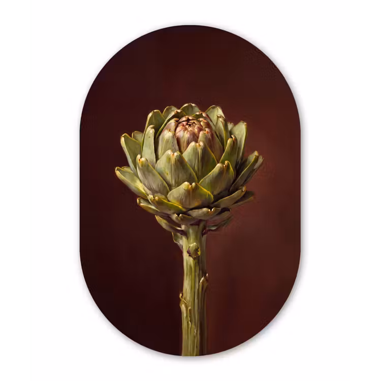 Oval - Plastic - Vegetable - Artichoke - Green - Groente - Artisjok - Groen Wandcirkel Ovaal Forex klein