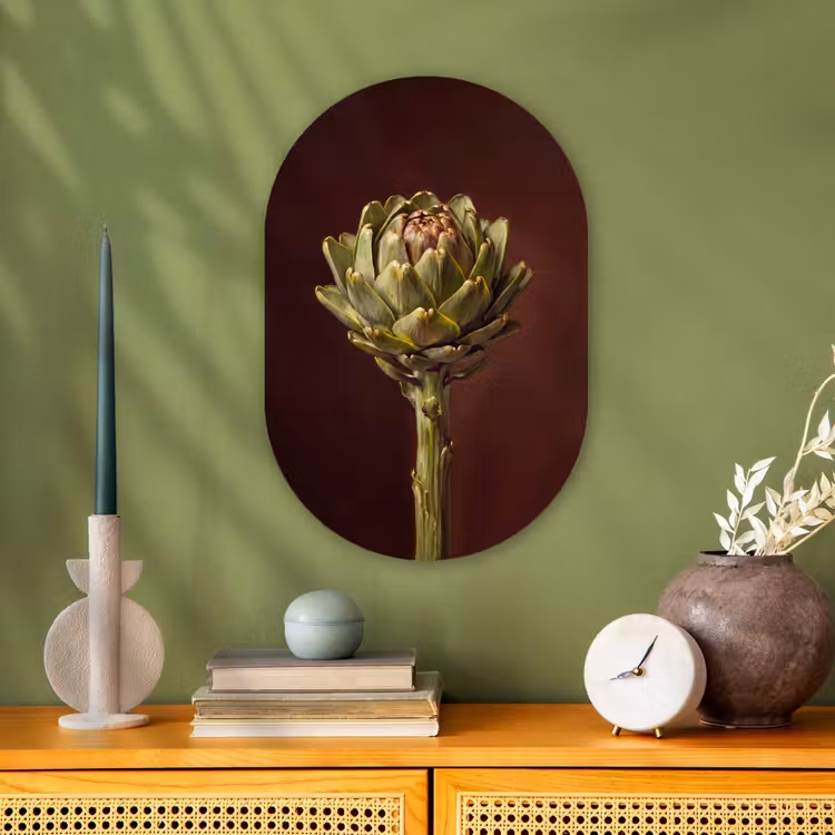 Oval - Plastic - Vegetable - Artichoke - Green - Groente - Artisjok - Groen Wandcirkel Ovaal Forex klein