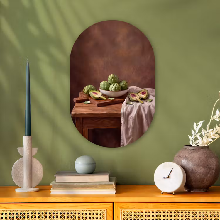 Oval - Plastic - Vegetables - Artichoke - Kitchen - Groenten - Artisjok - Keuken Wandcirkel Ovaal Forex klein