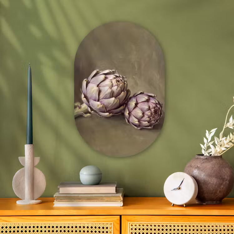 Oval - Plastic - Vegetables - Still Life - Painting - Groente - Stilleven - Schilderij Wandcirkel Ovaal Forex klein