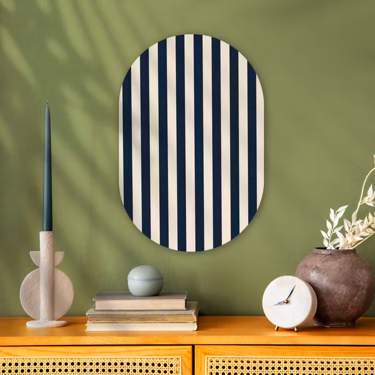 Verticale strepen - Blauw - Crème Wandcirkel Ovaal Forex klein 630 -sfeer2