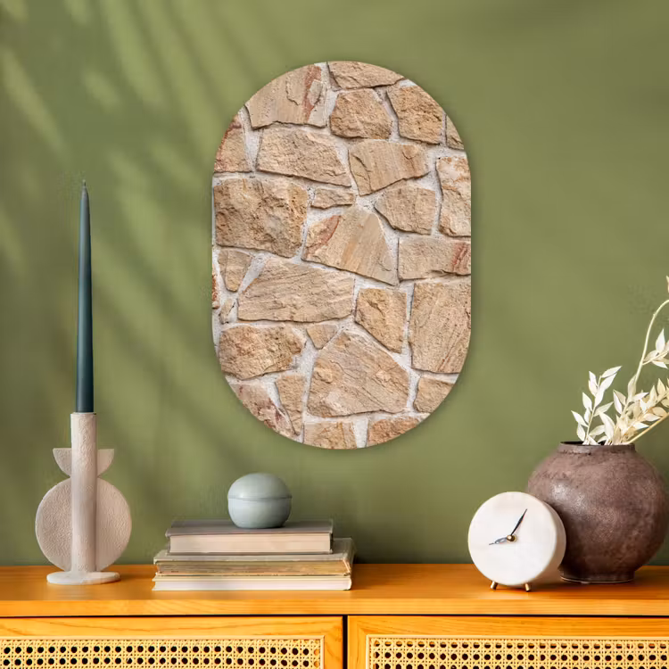 Muur - Steen - Patroon - Rustiek - Beige Wandcirkel Ovaal Forex klein -sfeer2