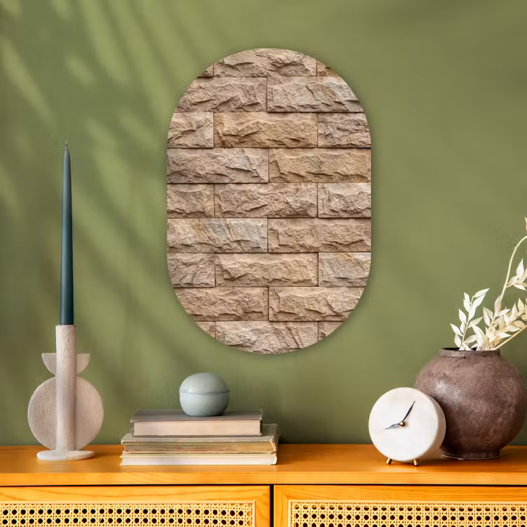 Muur - Steen - Ruw - Textuur - Beige Wandcirkel Ovaal Forex klein -sfeer2