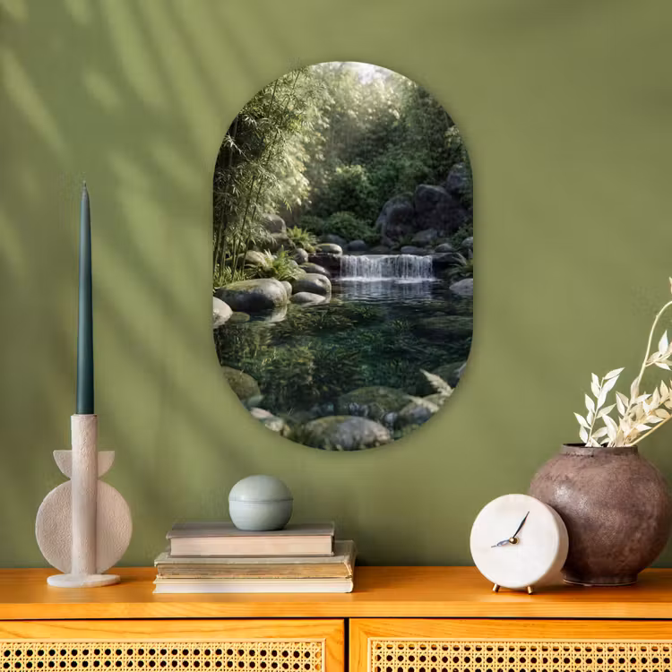 Beek - Waterval - Natuur - Groen Wandcirkel Ovaal Forex klein -sfeer2