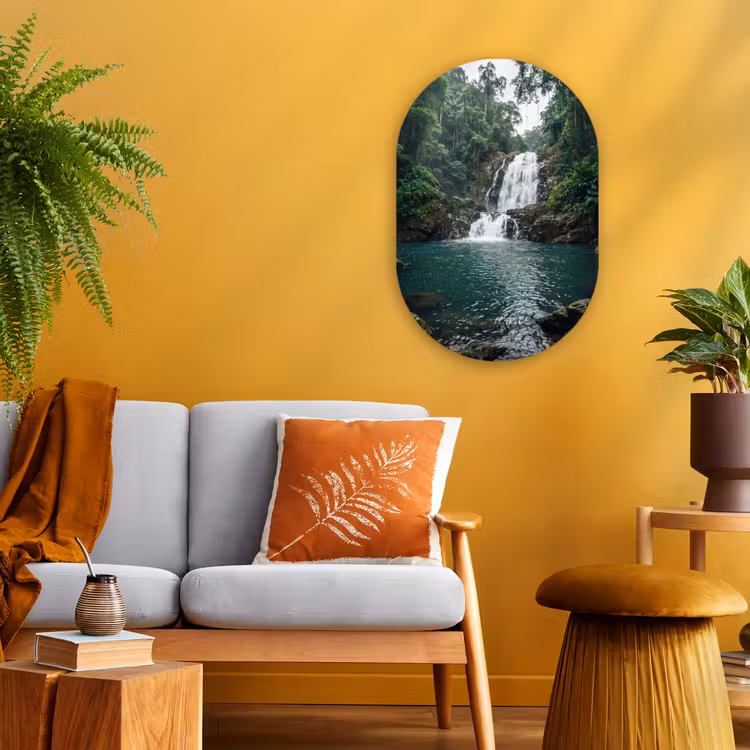 Waterfall - Forest - Nature - Greenkhgyguyg Wandcirkel Ovaal Forex klein -sfeer4
