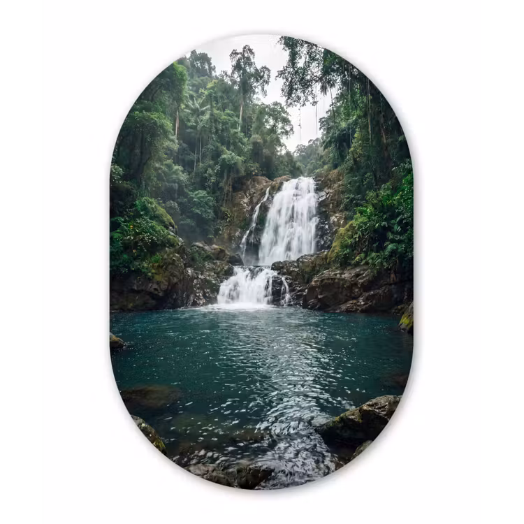 Waterfall - Forest - Nature - Greenkhgyguyg Wandcirkel Ovaal Forex klein -3d