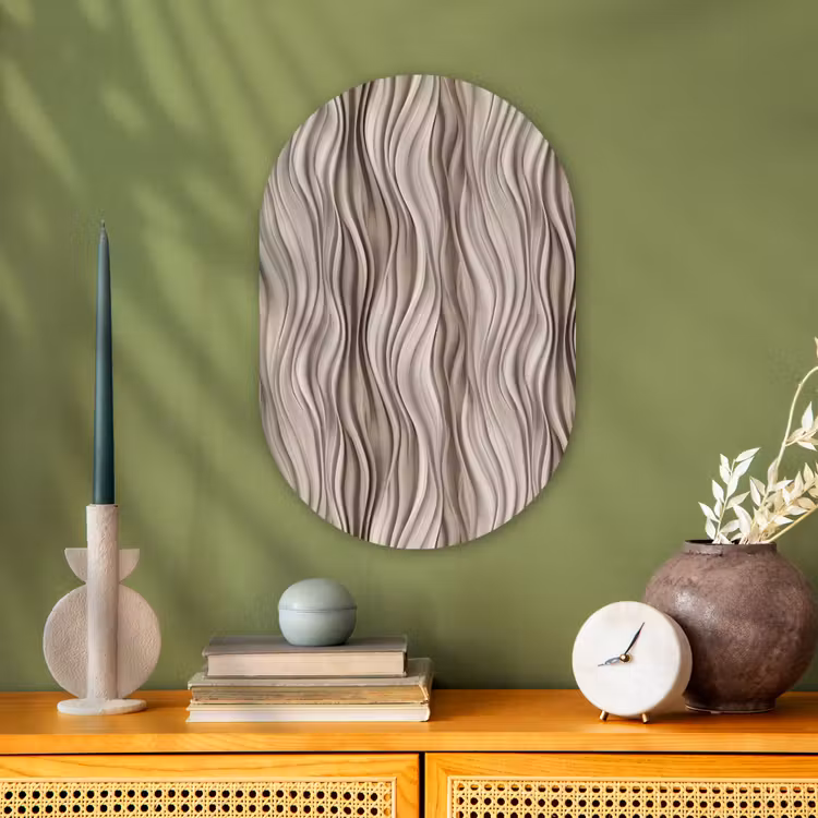 Golven - 3D - Crème Wandcirkel Ovaal Forex klein 630 -sfeer2