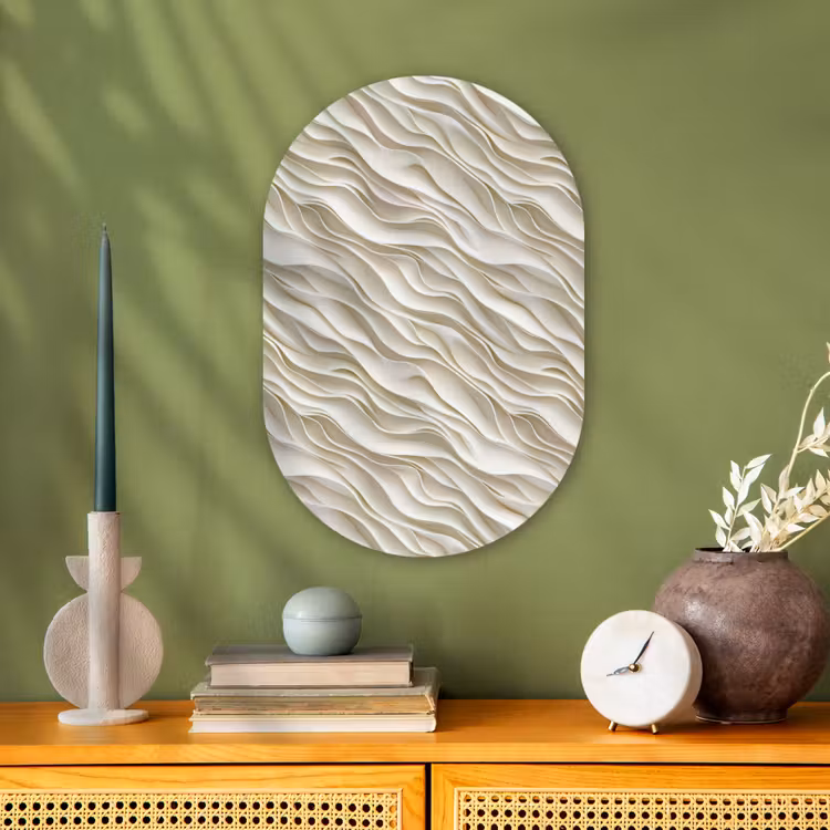 Golven - Wit - Minimalistisch Wandcirkel Ovaal Forex klein 630 -sfeer2
