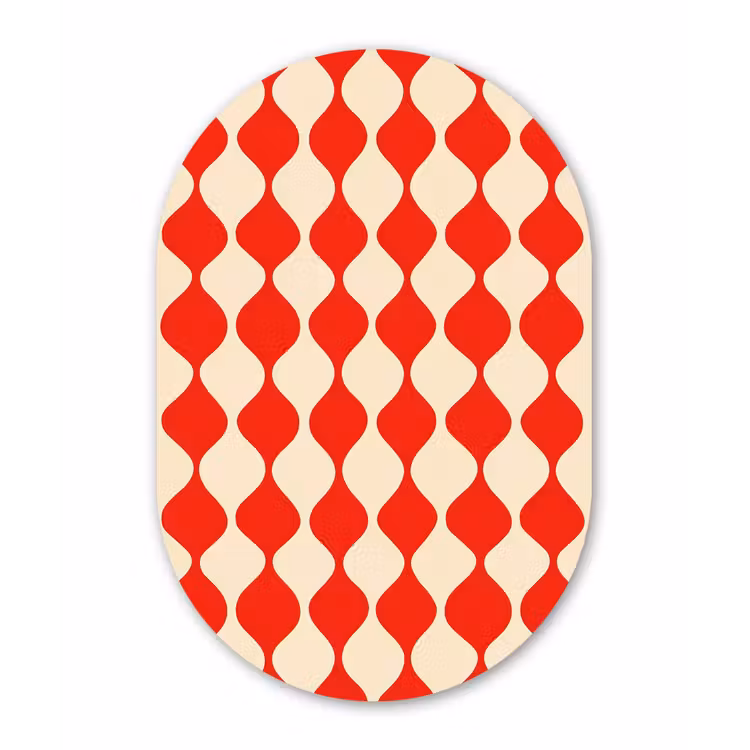 Golvend patroon - Retro - Rood - Beige Wandcirkel Ovaal Forex klein 630 -3d