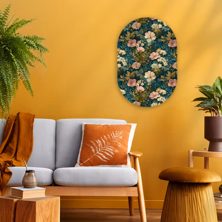 Wilde bloemen - Botanisch - Patroon - Roze - Romantisch Wandcirkel Ovaal Forex klein 630 -sfeer4