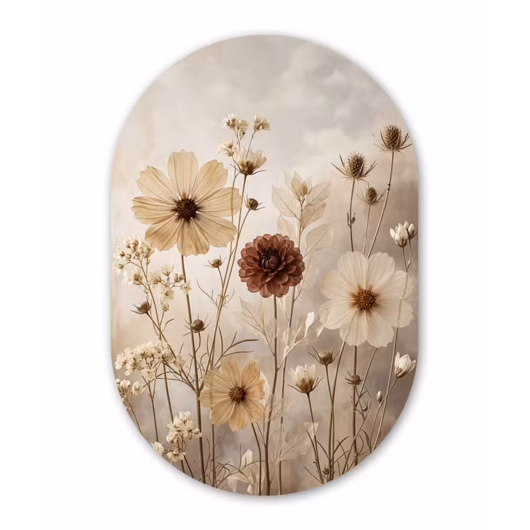 Wilde bloemen - Botanisch - Vintage - Natuur - Rustiek Wandcirkel Ovaal Forex klein -3d