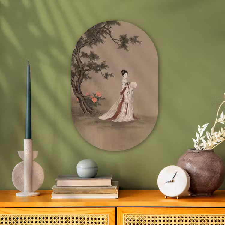 Vrouw - Azië - Kunst - Beige Wandcirkel Ovaal Forex klein -sfeer2