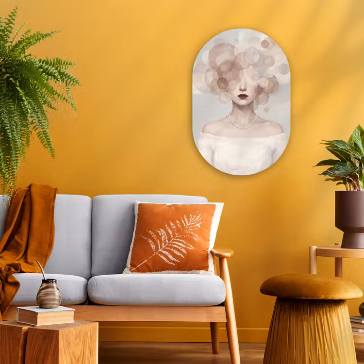 Vrouw - Cirkels - Beige Wandcirkel Ovaal Forex klein -sfeer4