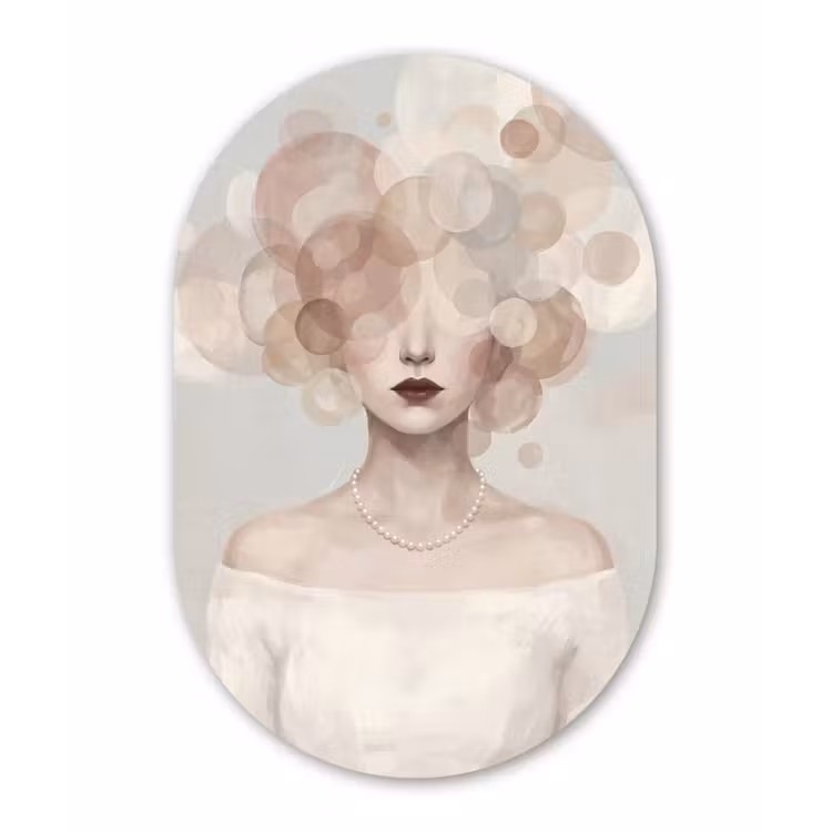 Vrouw - Cirkels - Beige Wandcirkel Ovaal Forex klein -3d