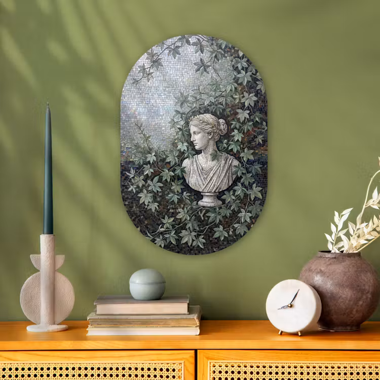 Vrouw - Klassiek - Mozaiëk - Natuur - Groen Wandcirkel Ovaal Forex klein -sfeer2