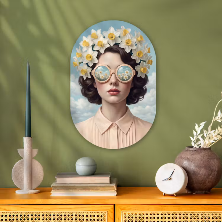 Vrouw - Narcissen - Geel Wandcirkel Ovaal Forex klein -sfeer2