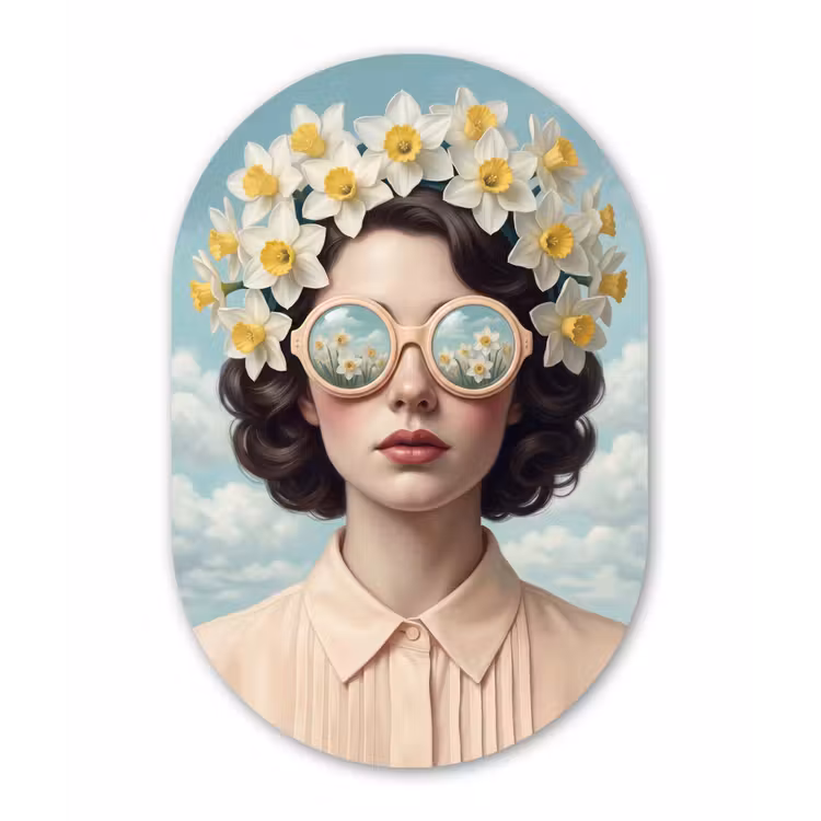 Vrouw - Narcissen - Geel Wandcirkel Ovaal Forex klein -3d