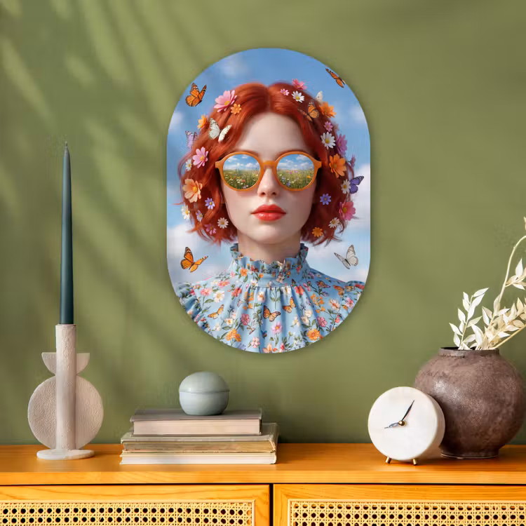 Vrouw - Bloemen - Zomer - Portret - Kleurrijk Wandcirkel Ovaal Forex klein -sfeer2