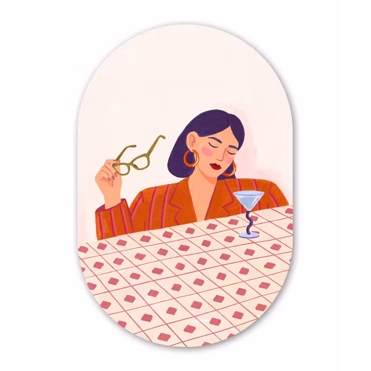 Vrouw - Bril - Cocktail - Illustratie - Modern Wandcirkel Ovaal Forex klein -3d