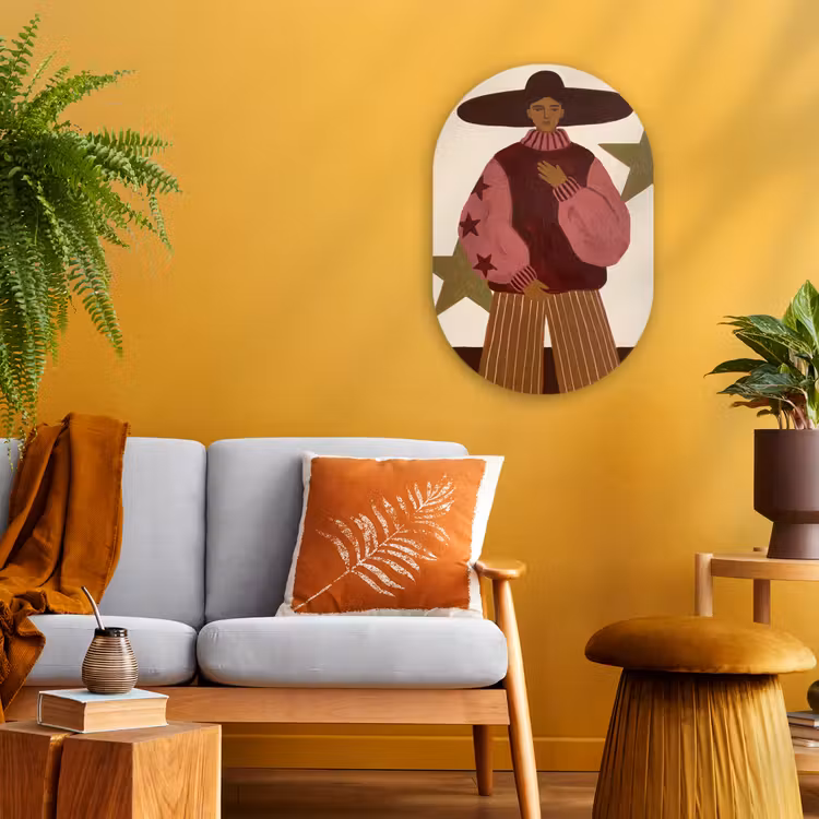 Vrouw - Hoed - Abstract - Modern - Portret Wandcirkel Ovaal Forex klein -sfeer4