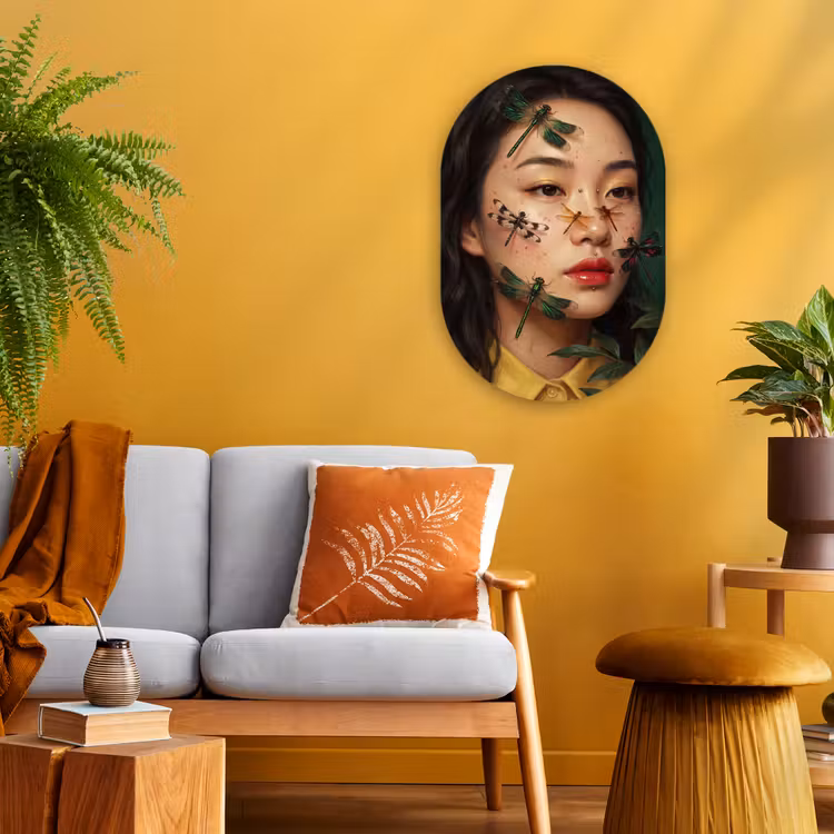 Vrouw - Insecten - Natuur - Portret - Groen Wandcirkel Ovaal Forex klein -sfeer4